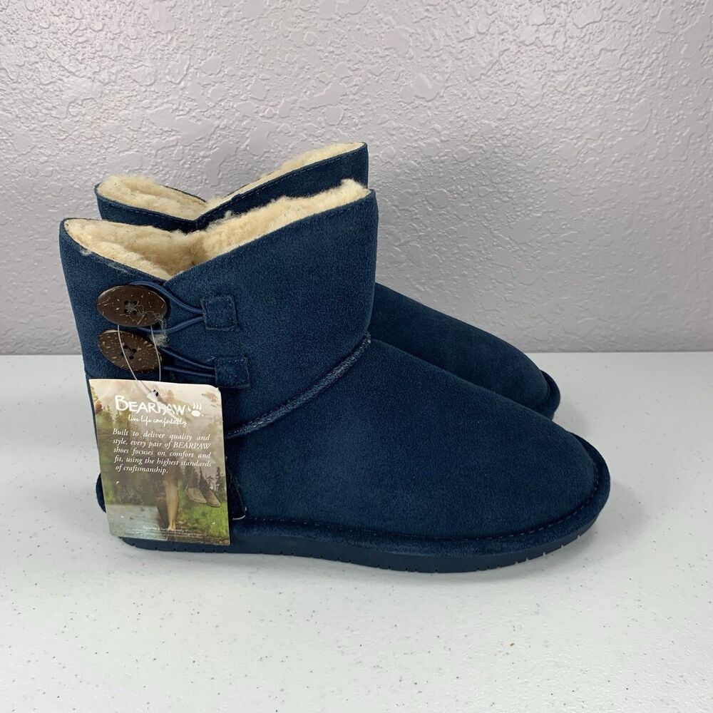Bearpaw Rosaline Boots Womens 9 Blue Suede Fur Lined Winter Ankle Boots